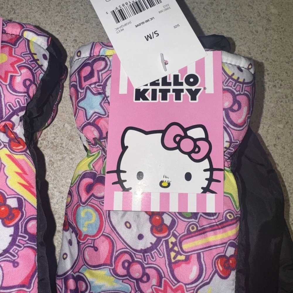 2 Pair Hello Kitty Girls Snow Gloves Size S/M Pink.